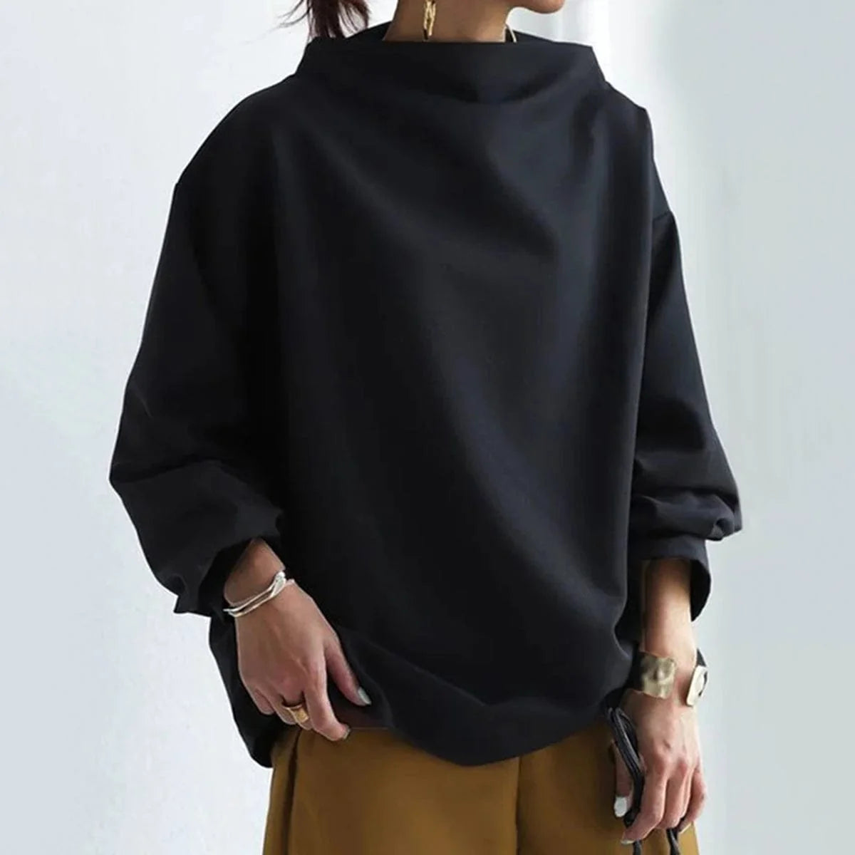 Mia | Damen Oversized Strickpullover mit Hochkragen und weitem Schnitt