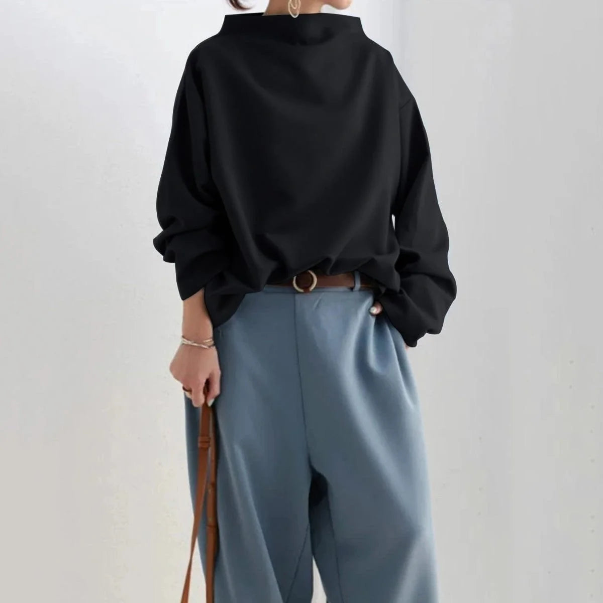 Mia | Damen Oversized Strickpullover mit Hochkragen und weitem Schnitt