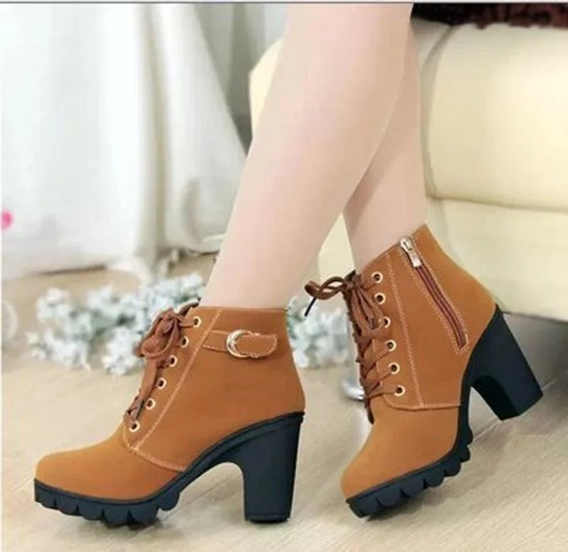 Nora | Stiefel Damen Schnürstiefeletten Blockabsatz Wildleder-Optik
