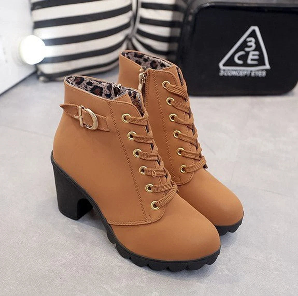 Nora | Stiefel Damen Schnürstiefeletten Blockabsatz Wildleder-Optik