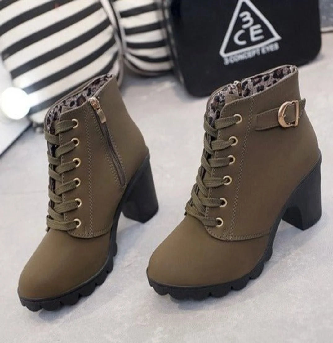 Nora | Stiefel Damen Schnürstiefeletten Blockabsatz Wildleder-Optik
