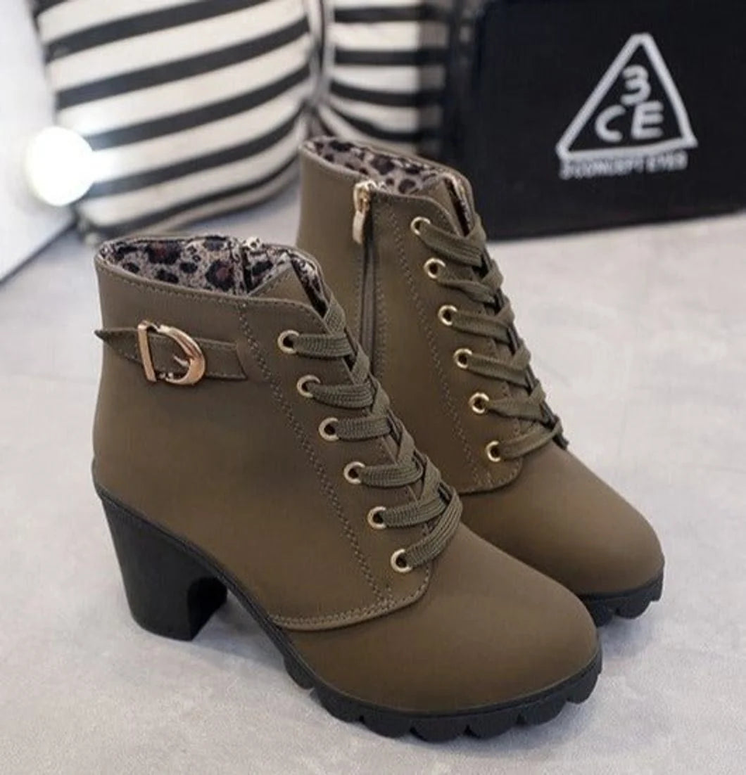 Nora | Stiefel Damen Schnürstiefeletten Blockabsatz Wildleder-Optik