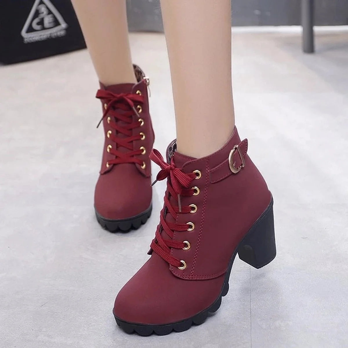 Nora | Stiefel Damen Schnürstiefeletten Blockabsatz Wildleder-Optik