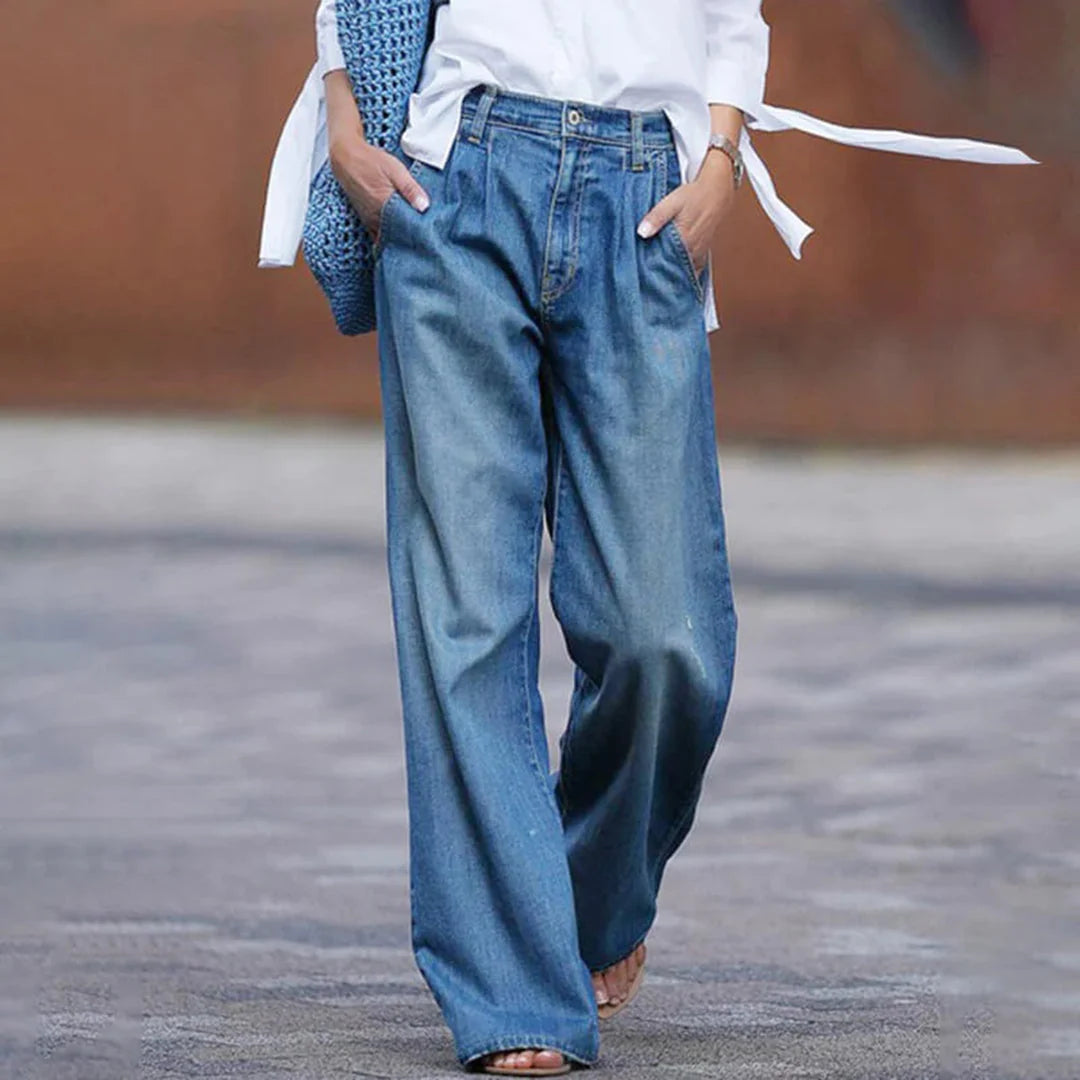Nuana Alina | Damen Hochtaillierte Weit Geschnittene Jeans