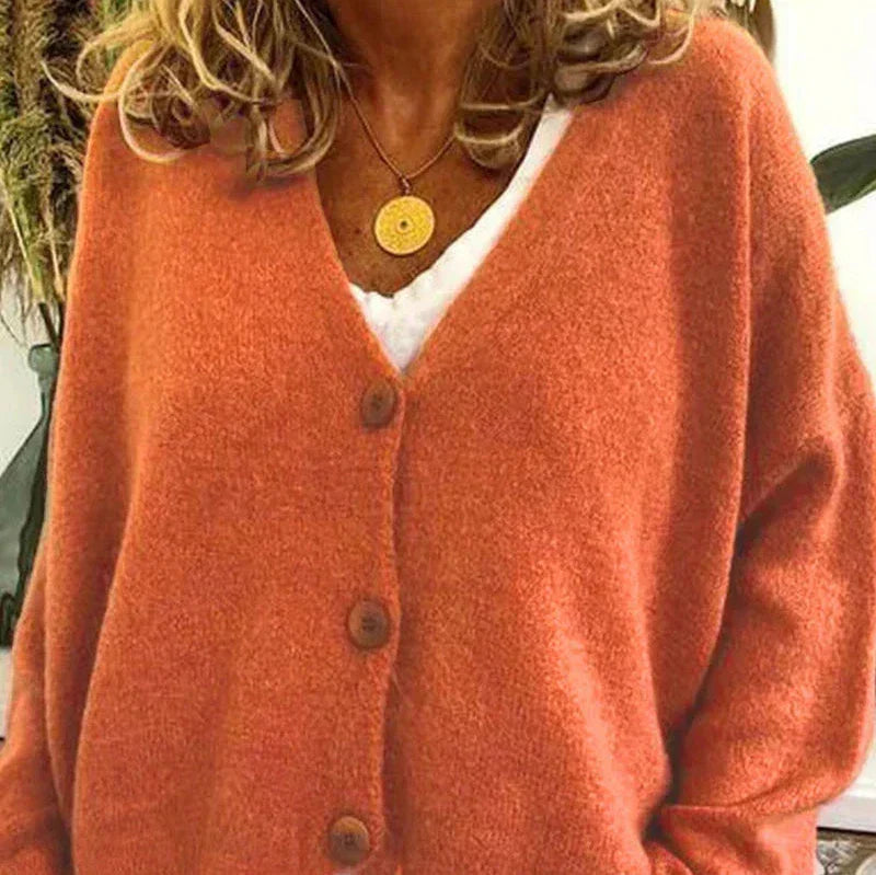 Nuana Birgit Damen Freizeit-Strickjacke mit V-Ausschnitt und Knöpfen