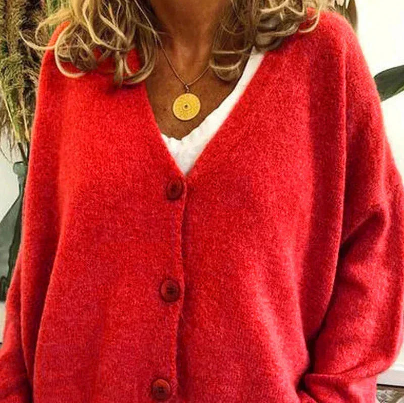 Nuana Birgit Damen Freizeit-Strickjacke mit V-Ausschnitt und Knöpfen