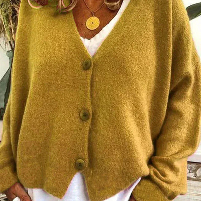 Nuana Birgit Damen Freizeit-Strickjacke mit V-Ausschnitt und Knöpfen