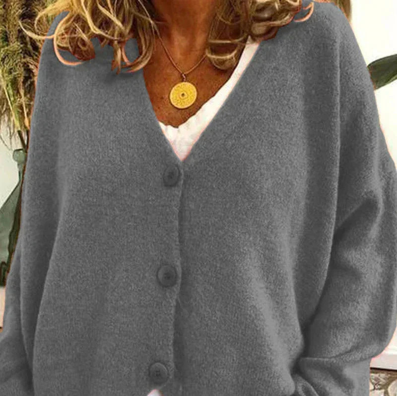 Nuana Birgit Damen Freizeit-Strickjacke mit V-Ausschnitt und Knöpfen