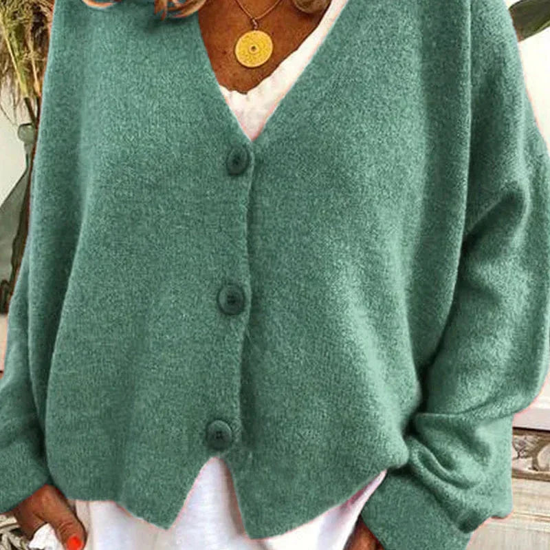 Nuana Birgit Damen Freizeit-Strickjacke mit V-Ausschnitt und Knöpfen