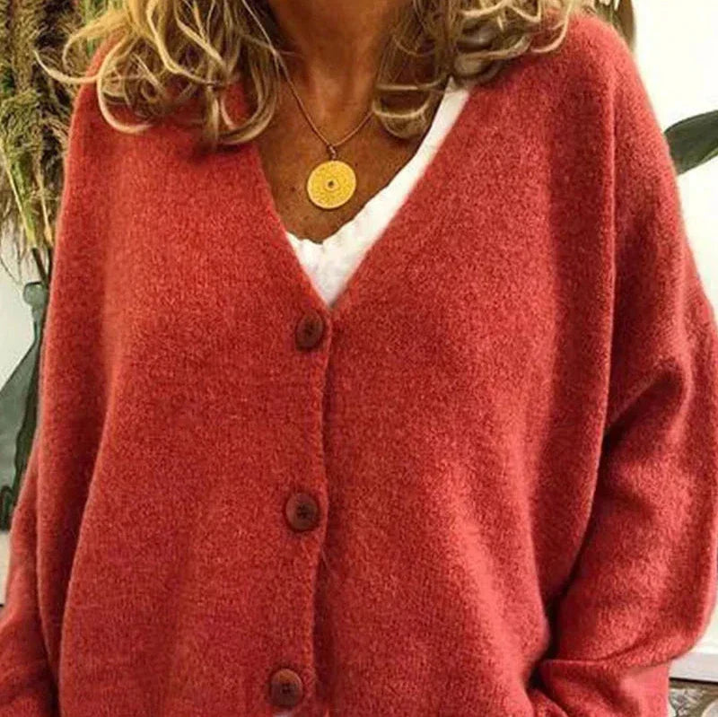 Nuana Birgit Damen Freizeit-Strickjacke mit V-Ausschnitt und Knöpfen