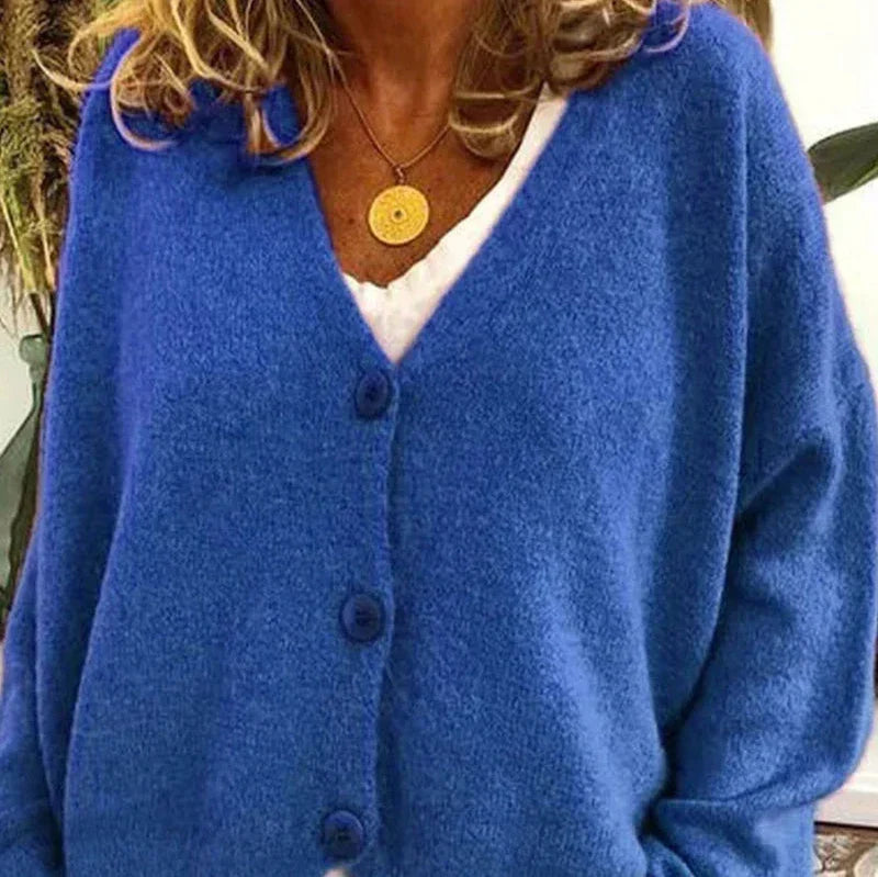 Nuana Birgit Damen Freizeit-Strickjacke mit V-Ausschnitt und Knöpfen