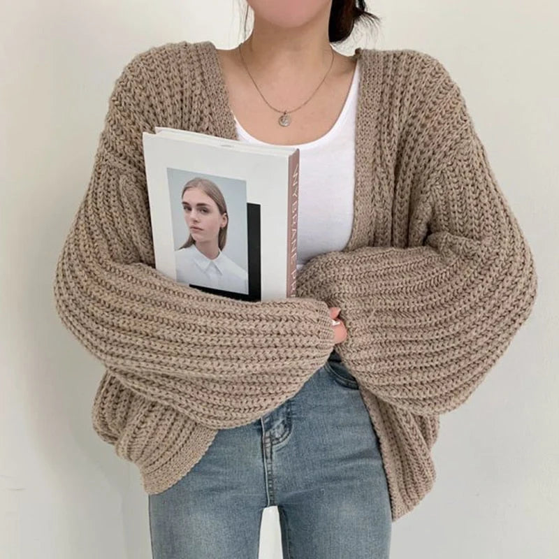 Nuana Carmen | Damen Freizeit-Strickjacke mit grobem Strick und offener Vorderseite