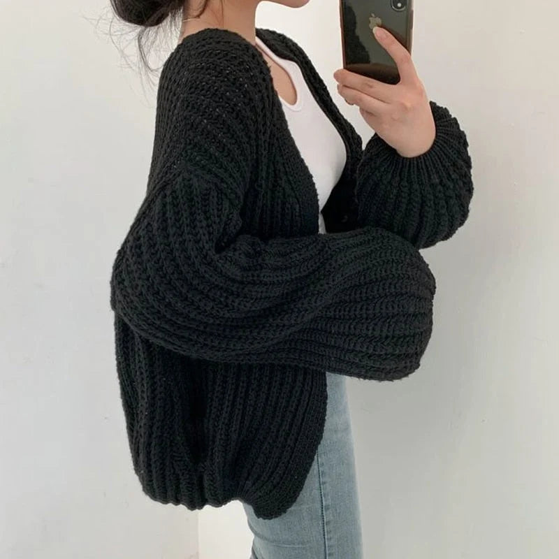 Nuana Carmen | Damen Freizeit-Strickjacke mit grobem Strick und offener Vorderseite