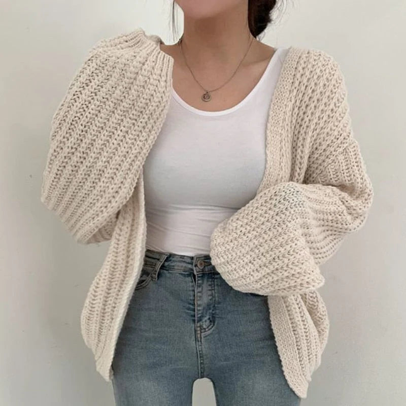 Nuana Carmen | Damen Freizeit-Strickjacke mit grobem Strick und offener Vorderseite