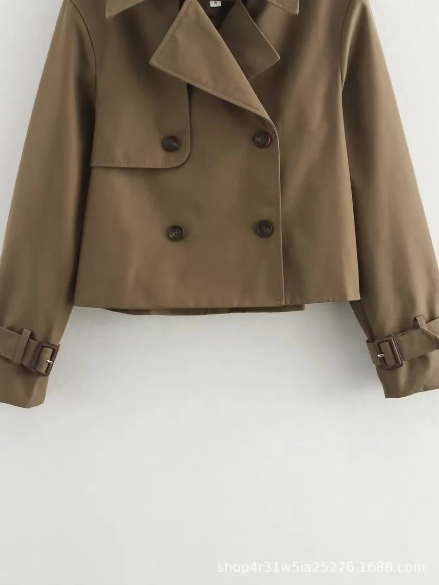 Nuana Charlotte | Damen Kurzer Doppelreihiger Trench Coat mit Schnallenärmeln