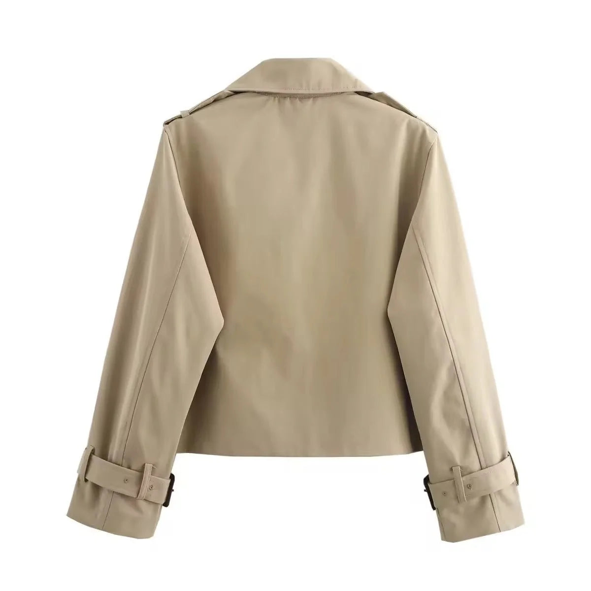 Nuana Charlotte | Damen Kurzer Doppelreihiger Trench Coat mit Schnallenärmeln