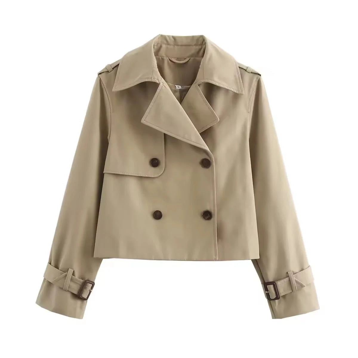 Nuana Charlotte | Damen Kurzer Doppelreihiger Trench Coat mit Schnallenärmeln