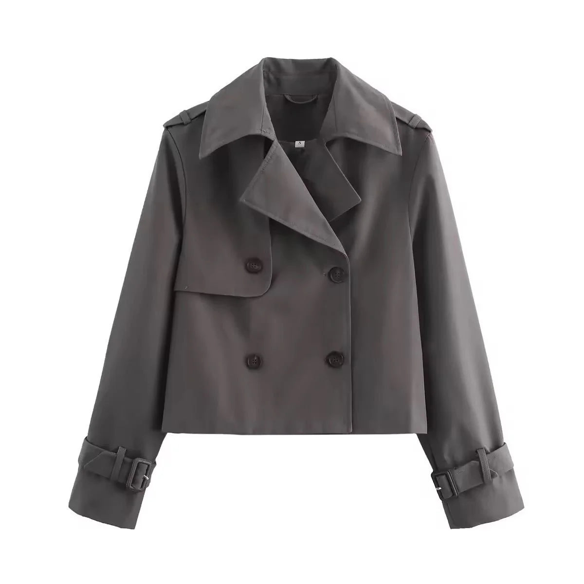 Nuana Charlotte | Damen Kurzer Doppelreihiger Trench Coat mit Schnallenärmeln