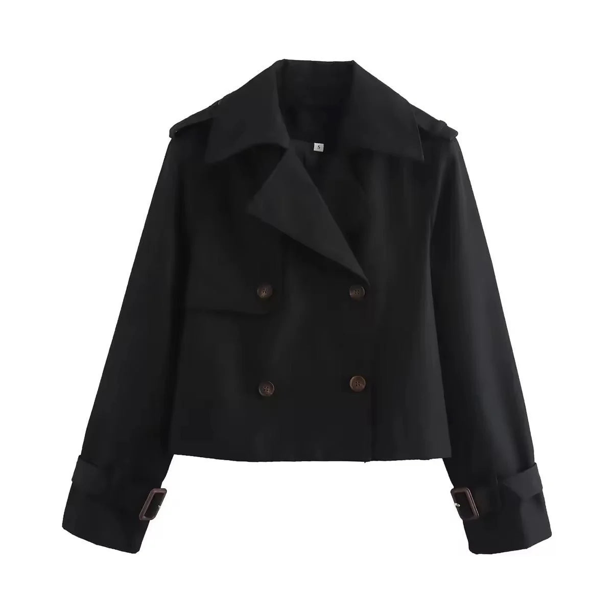 Nuana Charlotte | Damen Kurzer Doppelreihiger Trench Coat mit Schnallenärmeln