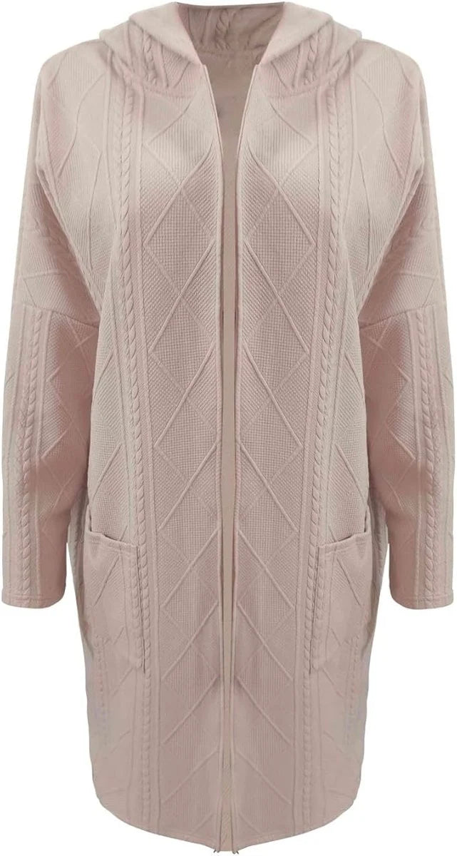 Nuana Charlotte Lange Strickjacke Damen mit Kapuze Grobstrick Oversize Cardigan