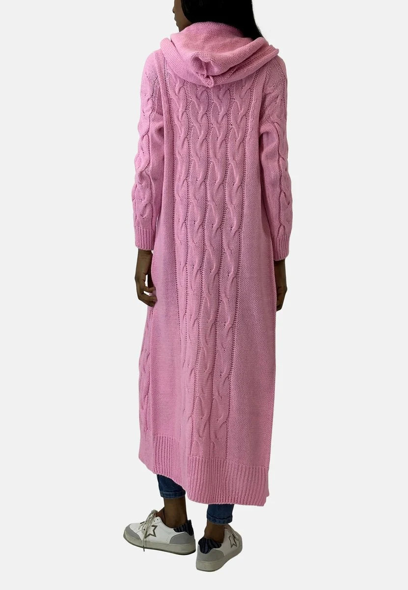 Nuana Charlotte Lange Strickjacke Damen mit Kapuze Grobstrick Oversize Cardigan