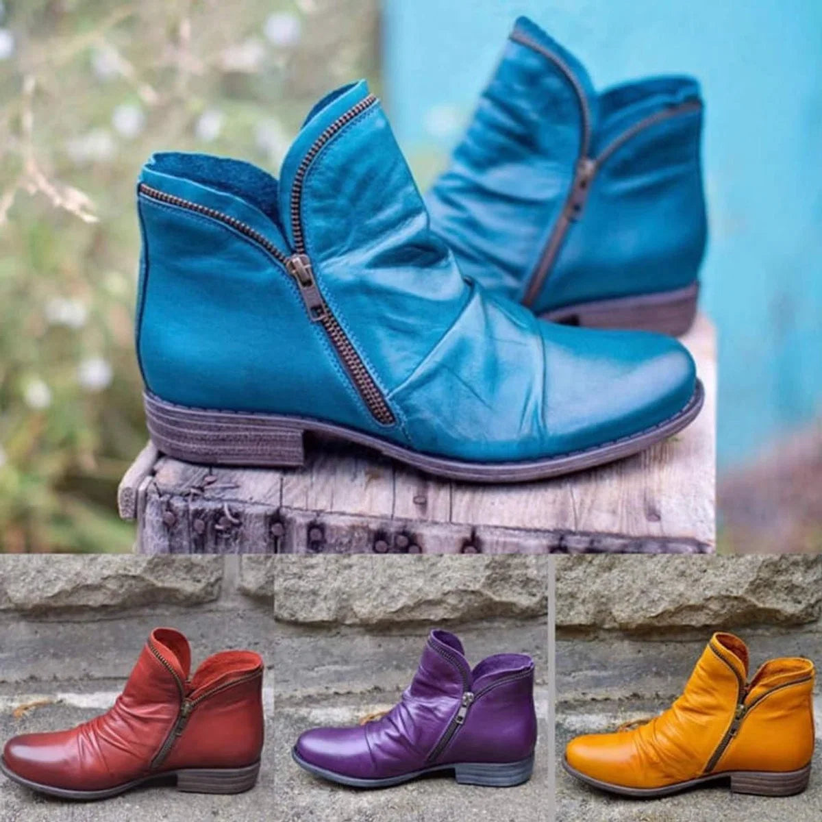 Nuana Charlotte Stiefeletten Damen Reißverschluss Gefältelte Knöchelhohe Herbst Winterstiefel