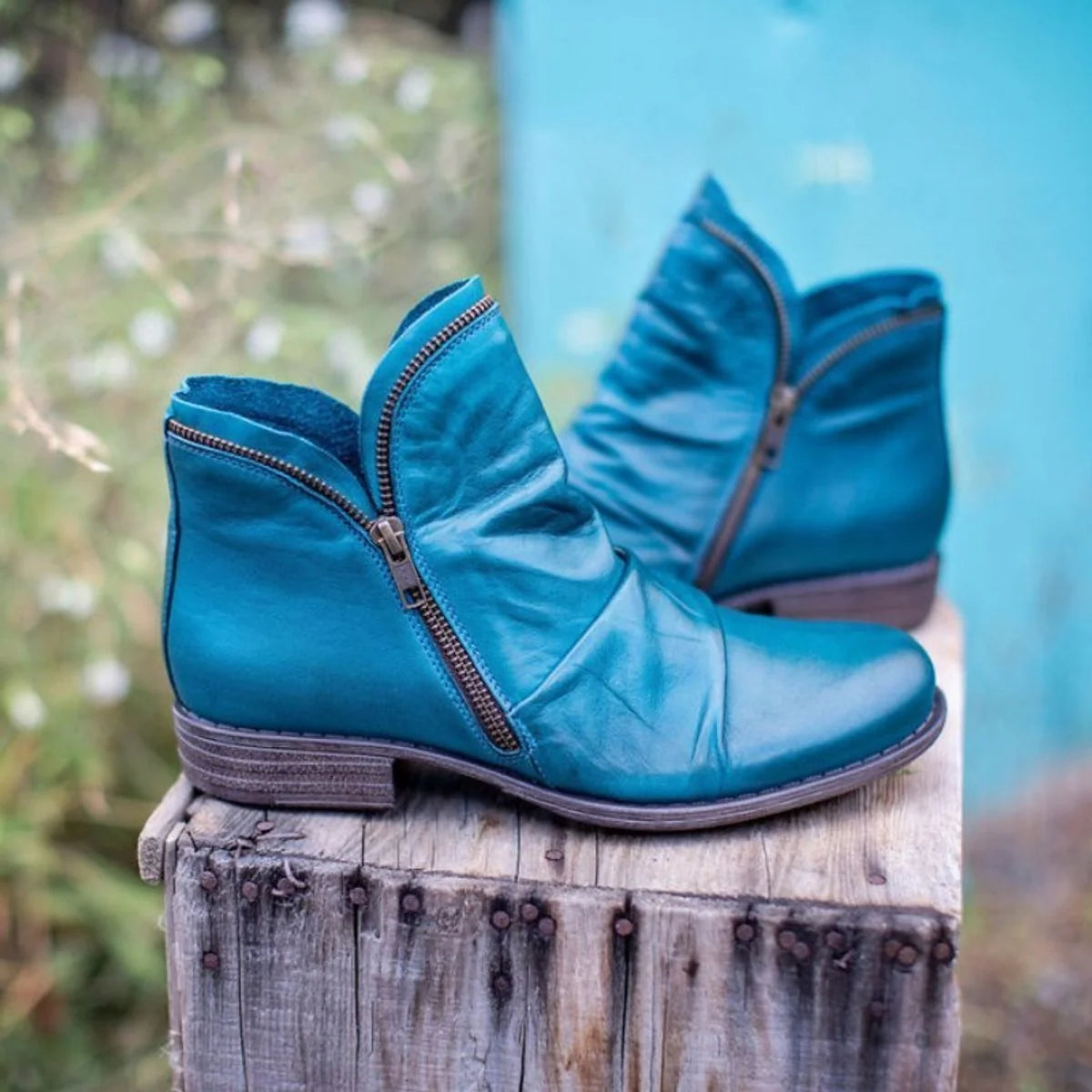 Nuana Charlotte Stiefeletten Damen Reißverschluss Gefältelte Knöchelhohe Herbst Winterstiefel