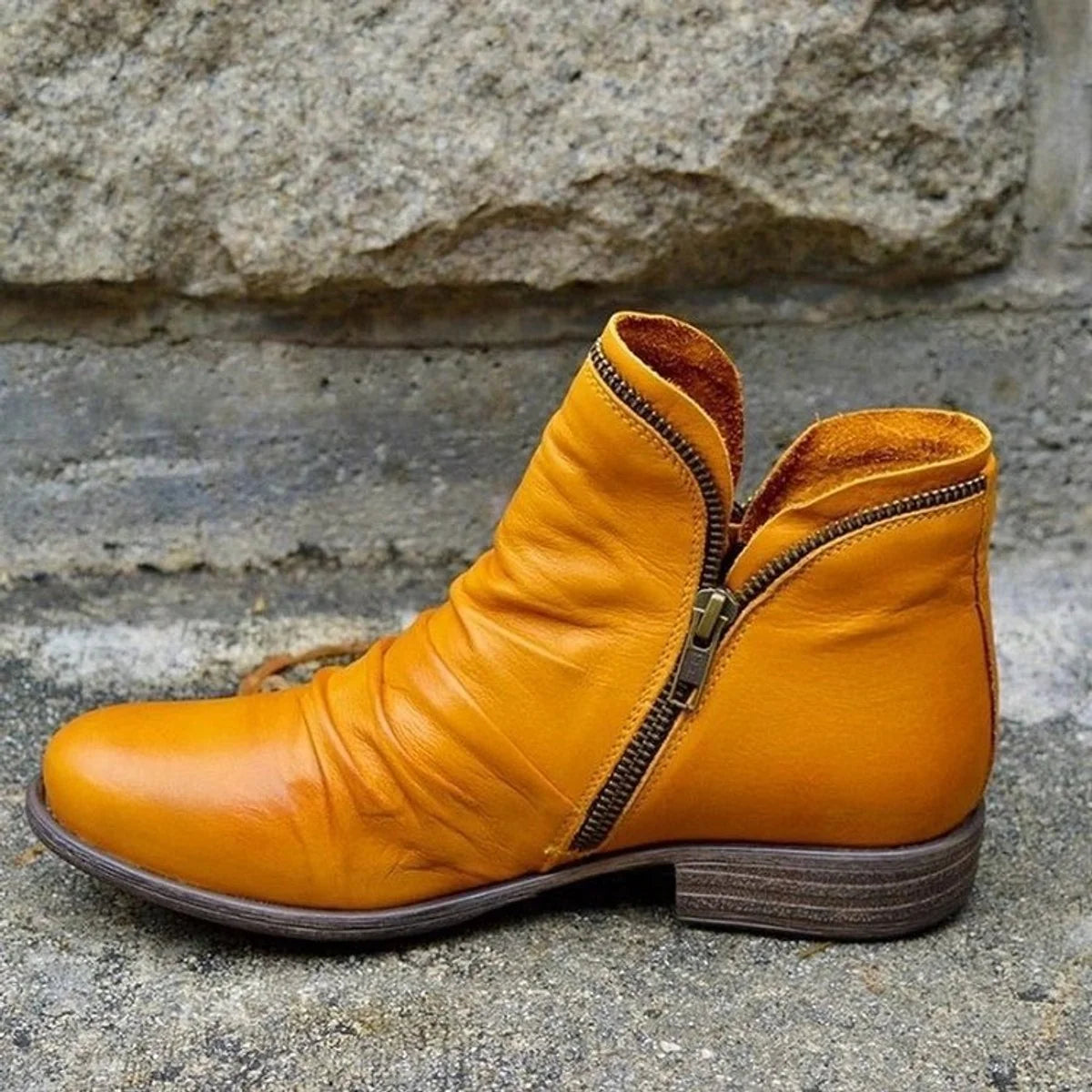 Nuana Charlotte Stiefeletten Damen Reißverschluss Gefältelte Knöchelhohe Herbst Winterstiefel