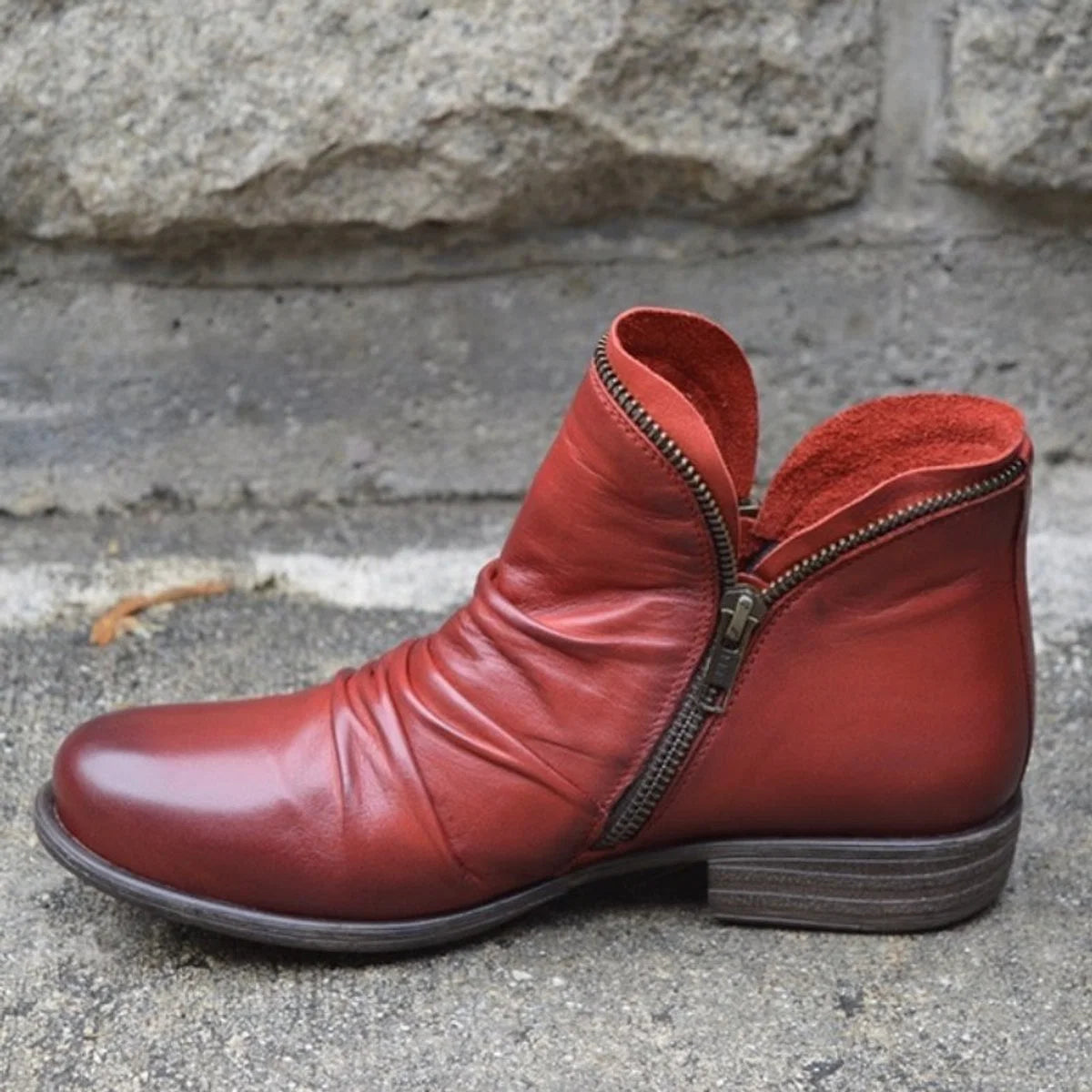 Nuana Charlotte Stiefeletten Damen Reißverschluss Gefältelte Knöchelhohe Herbst Winterstiefel