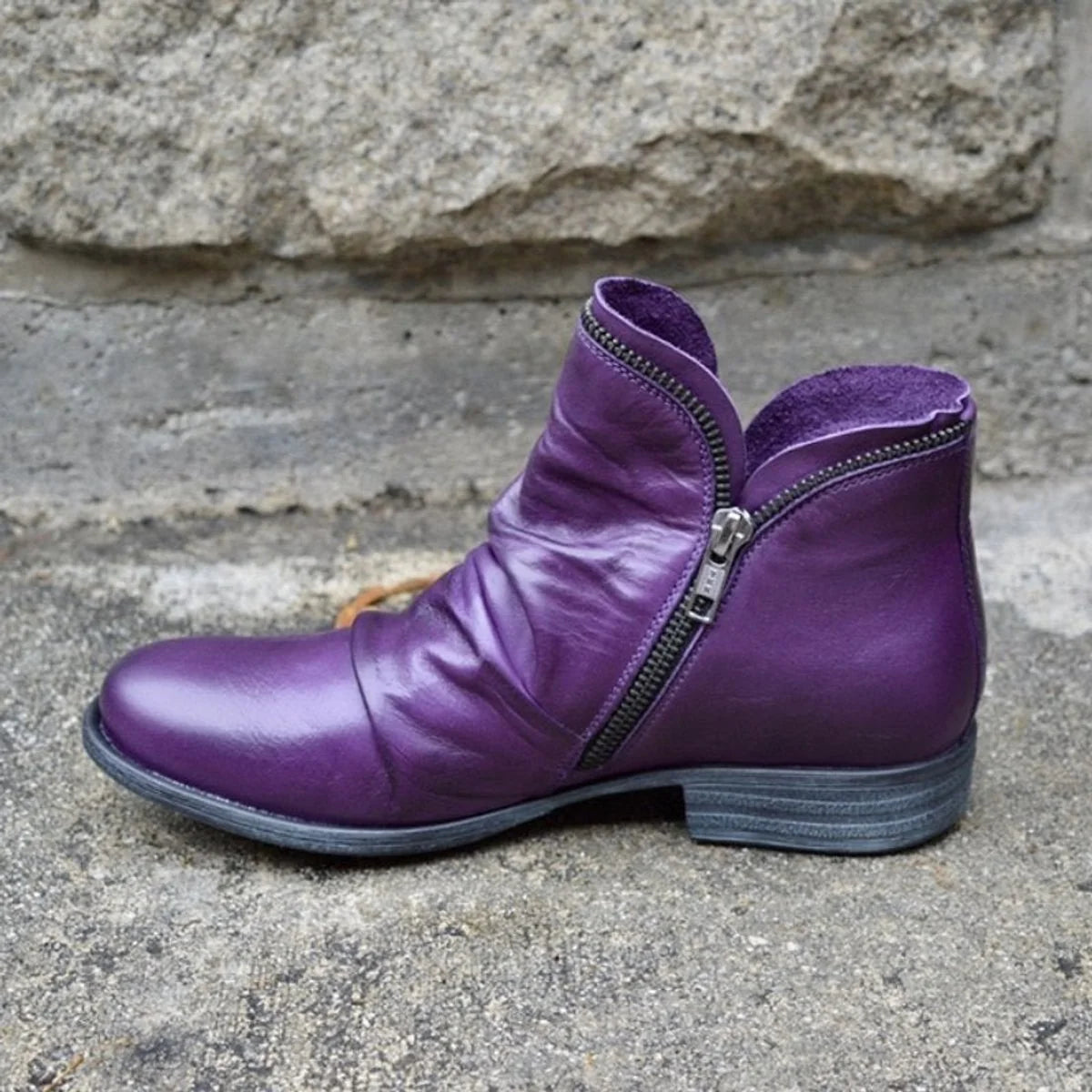 Nuana Charlotte Stiefeletten Damen Reißverschluss Gefältelte Knöchelhohe Herbst Winterstiefel