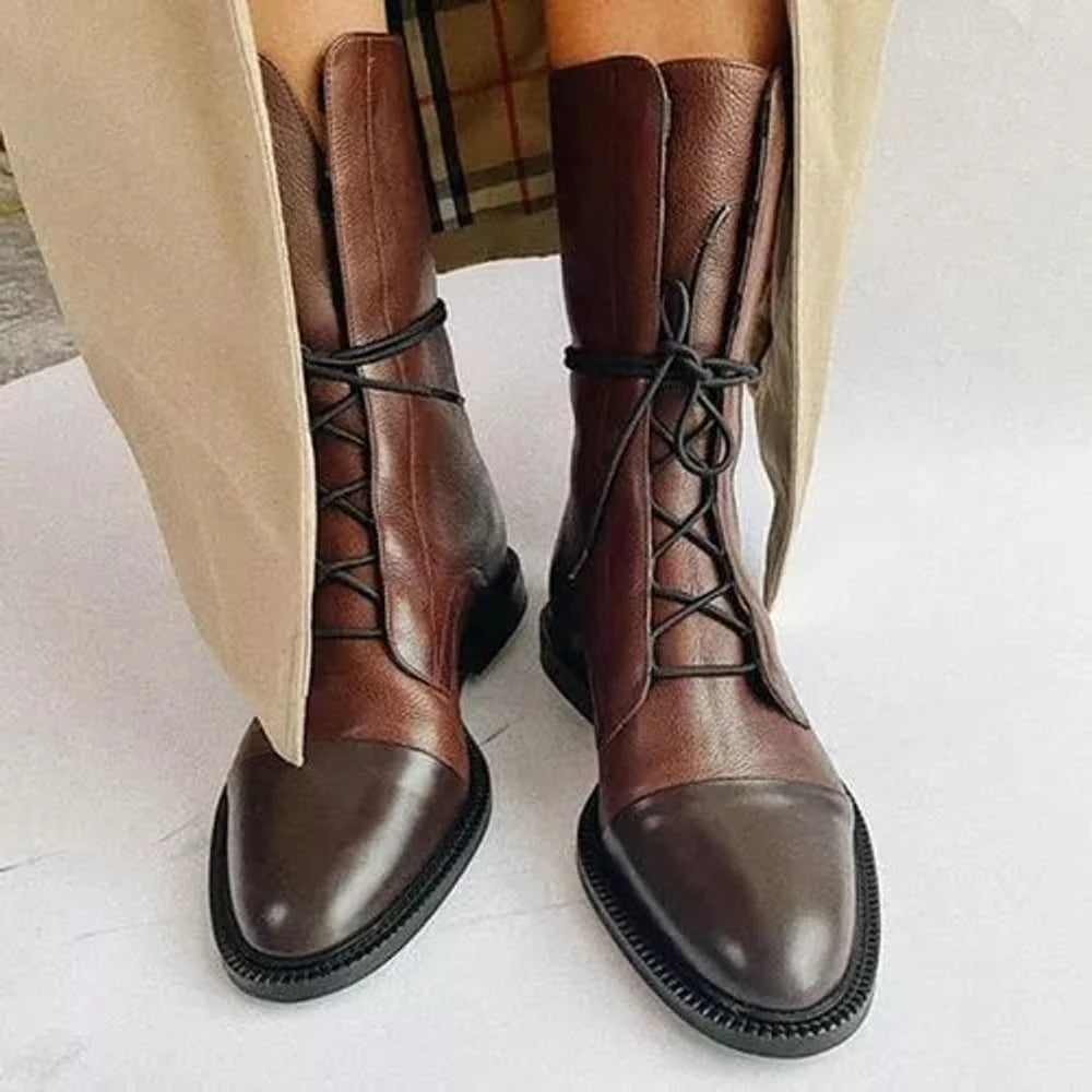 Nuana Charlotte | Stiefeletten Damen Vintage Schnürer Öko-Leder Knöchelboots