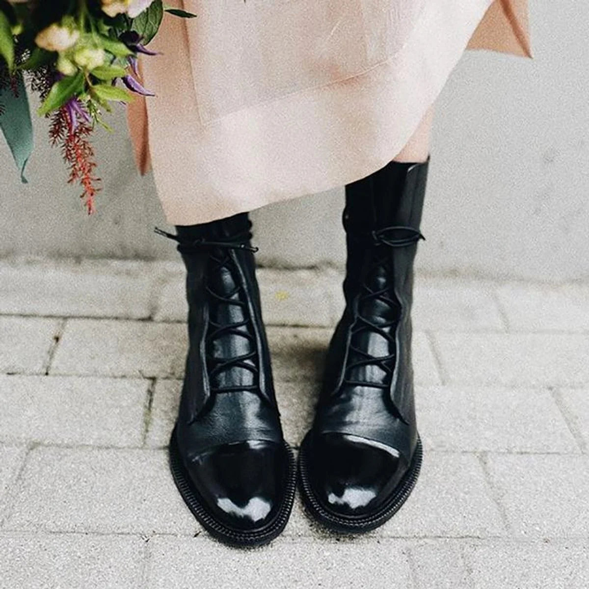 Nuana Charlotte | Stiefeletten Damen Vintage Schnürer Öko-Leder Knöchelboots