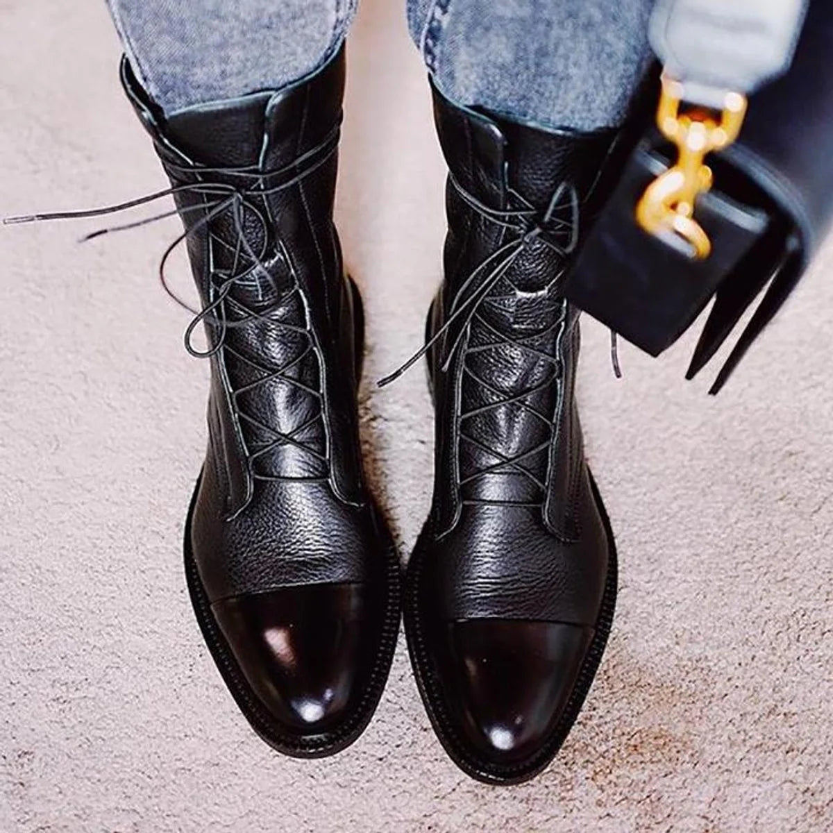 Nuana Charlotte | Stiefeletten Damen Vintage Schnürer Öko-Leder Knöchelboots