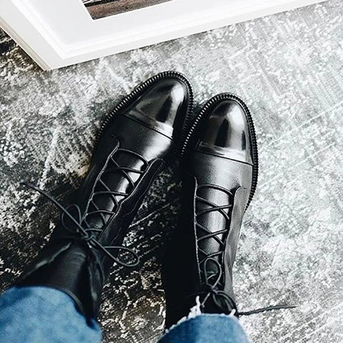 Nuana Charlotte | Stiefeletten Damen Vintage Schnürer Öko-Leder Knöchelboots