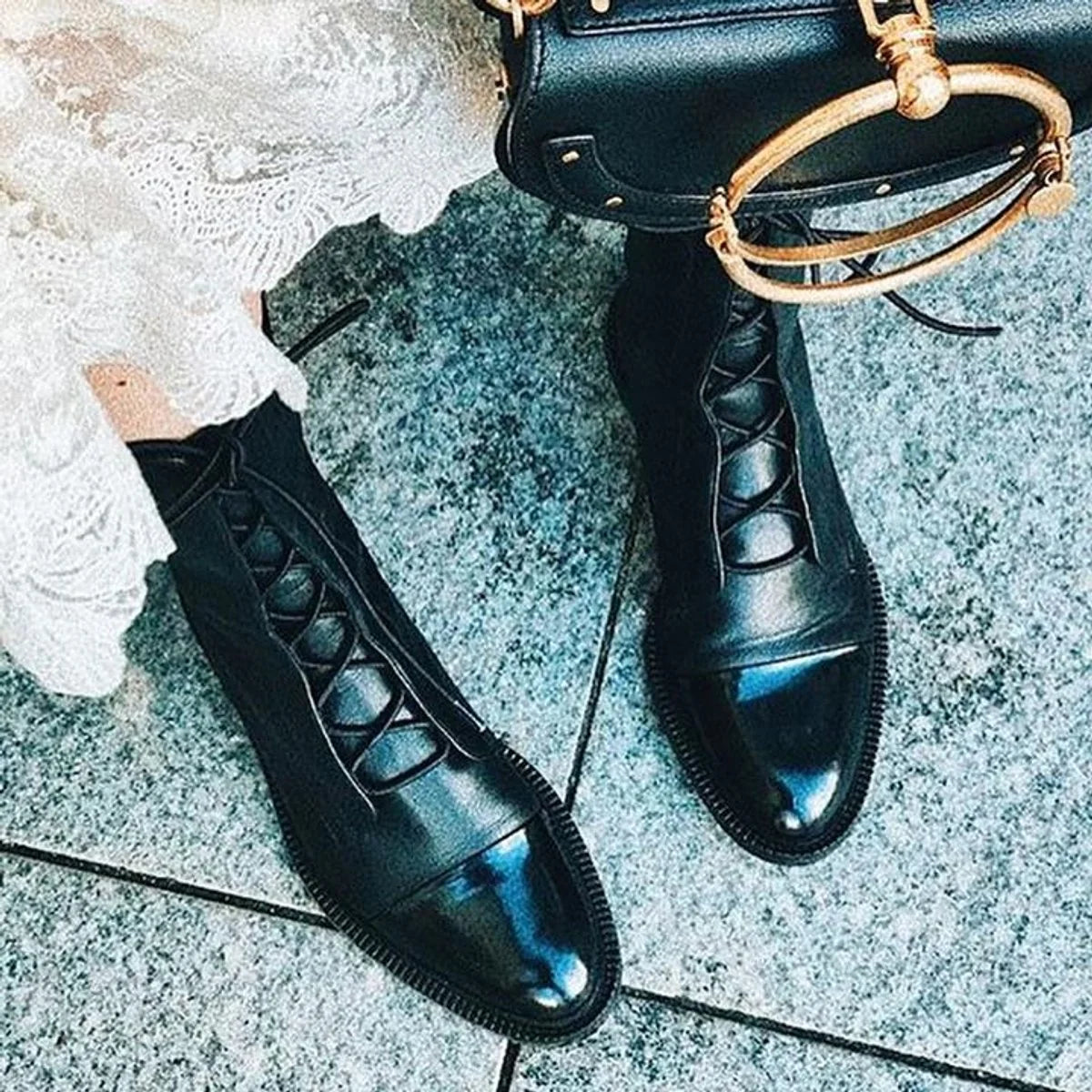 Nuana Charlotte | Stiefeletten Damen Vintage Schnürer Öko-Leder Knöchelboots