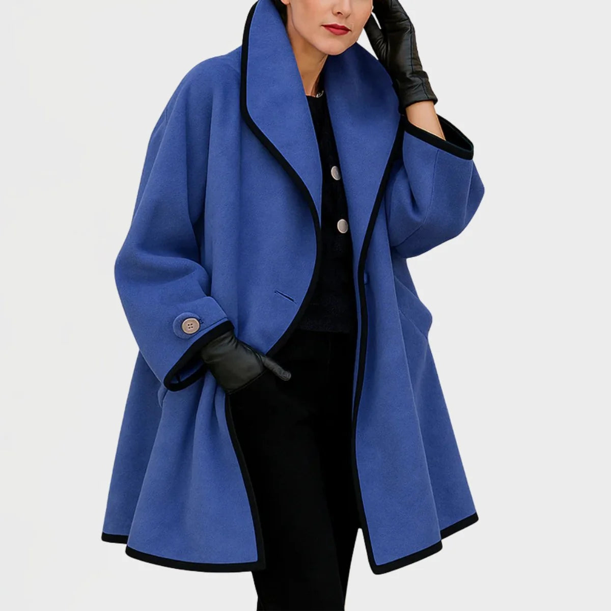 Nuana Clara | Eleganter Damen Mantel mit Kontrastkanten Knopfverschluss