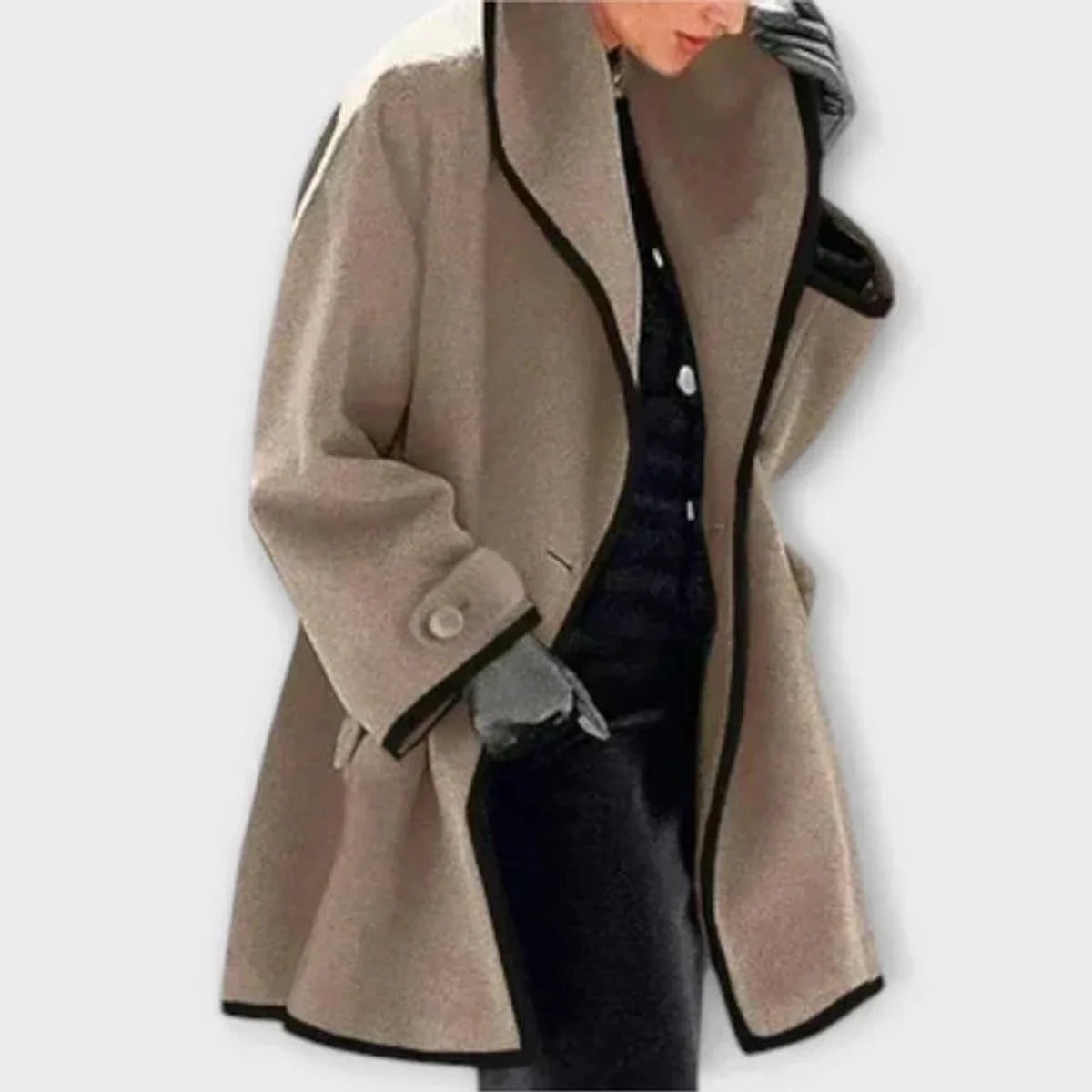 Nuana Clara | Eleganter Damen Mantel mit Kontrastkanten Knopfverschluss