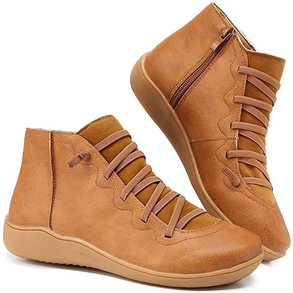 Nuana | Damen Ankle Boots Flache Schnür-Stiefeletten mit Reißverschluss