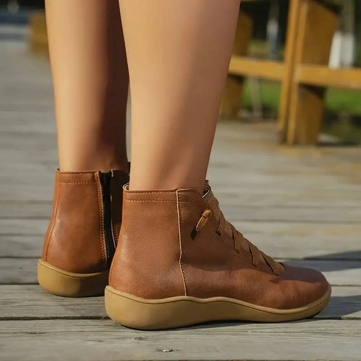 Nuana | Damen Ankle Boots Flache Schnür-Stiefeletten mit Reißverschluss