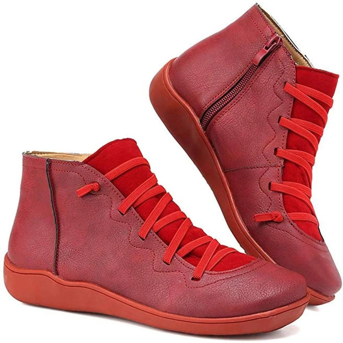 Nuana | Damen Ankle Boots Flache Schnür-Stiefeletten mit Reißverschluss
