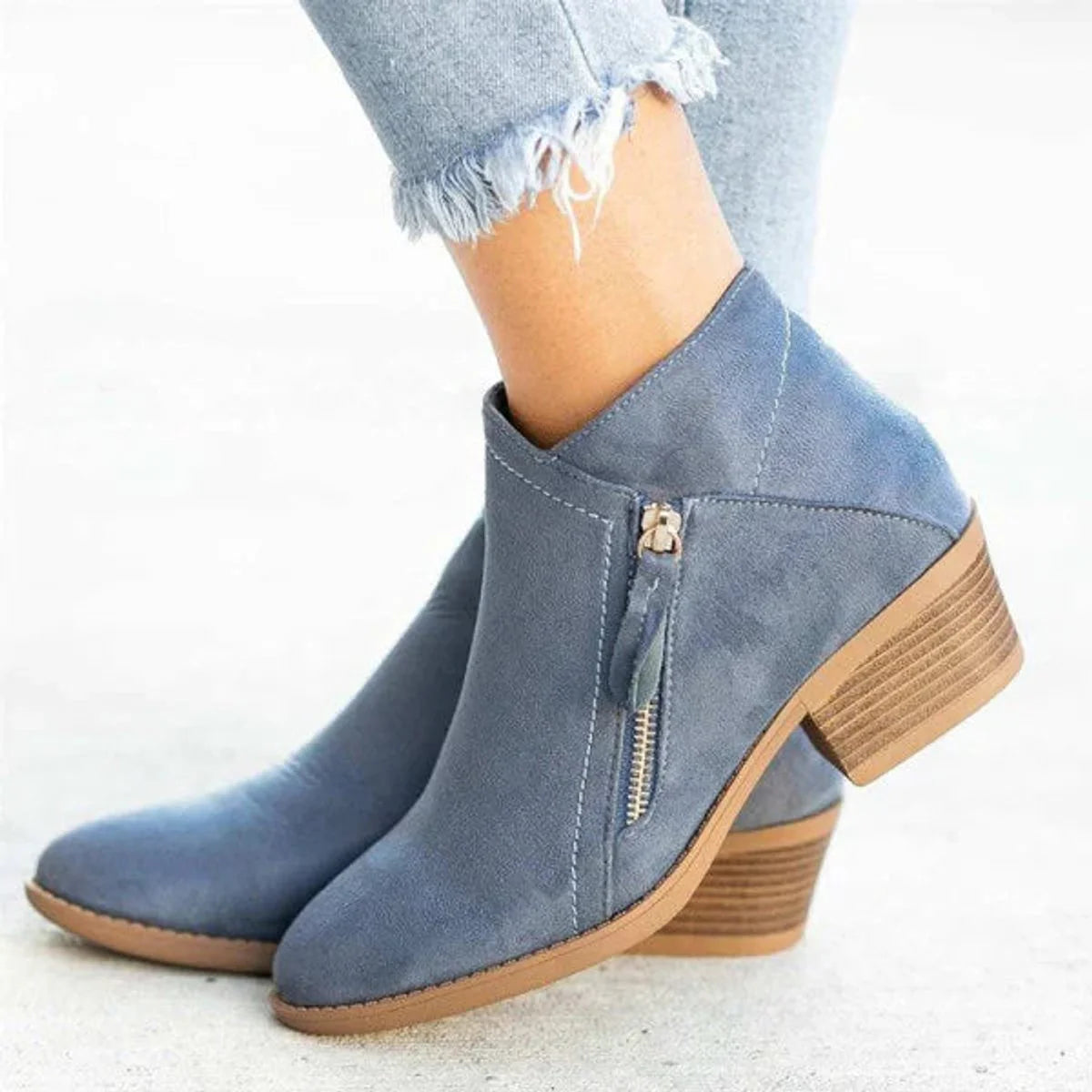 Nuana | Damen Ankle Boots Niedriger Absatz Reißverschluss Stiefeletten