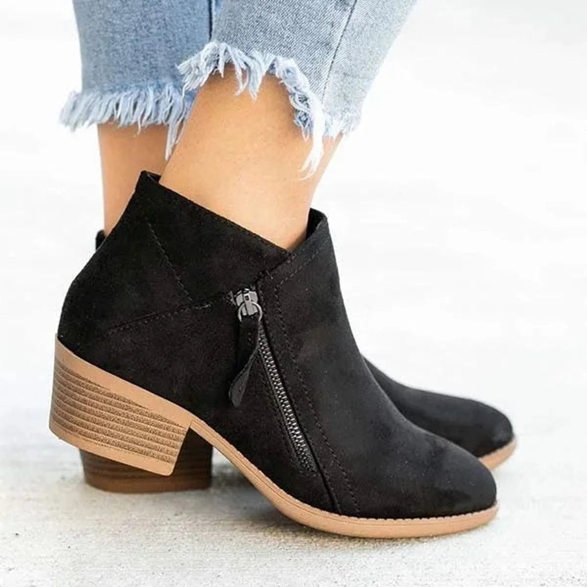 Nuana | Damen Ankle Boots Niedriger Absatz Reißverschluss Stiefeletten
