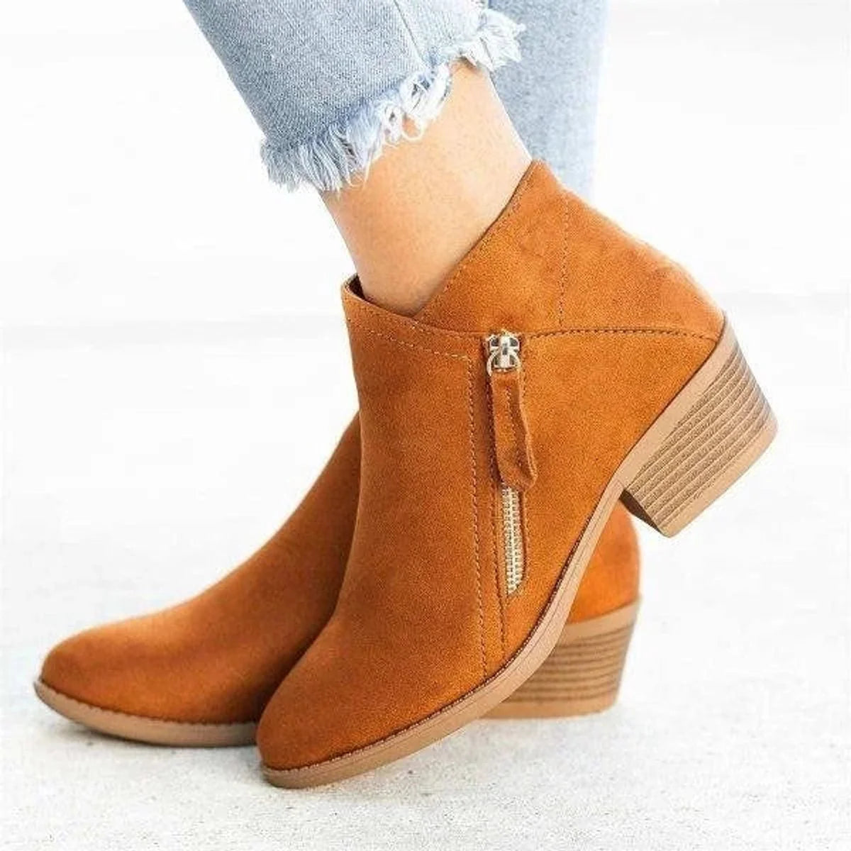 Nuana | Damen Ankle Boots Niedriger Absatz Reißverschluss Stiefeletten
