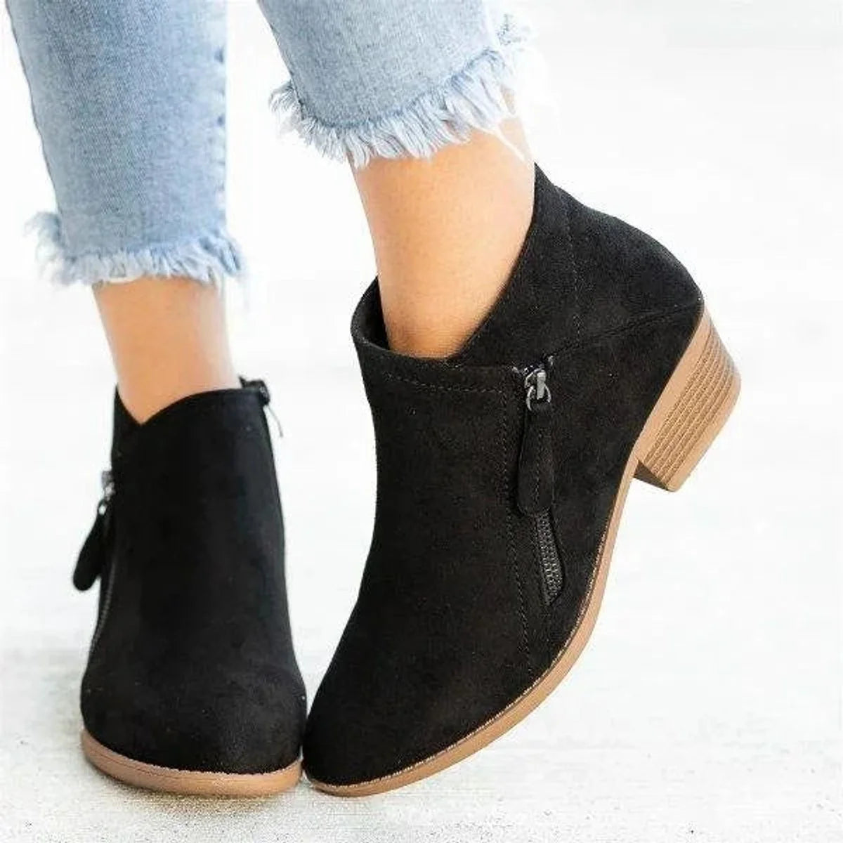 Nuana | Damen Ankle Boots Niedriger Absatz Reißverschluss Stiefeletten