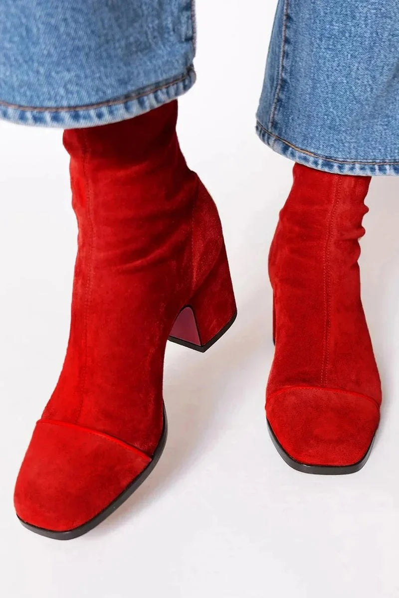 Nuana | Damen Ankle Boots Velours Blockabsatz Leopardenmuster Kappe Reißverschluss