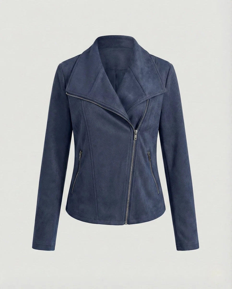 Nuana | Damen Bikerjacke Kunstleder Wildlook asymmetrischer Reißverschluss