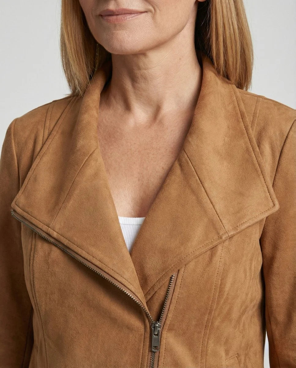 Nuana | Damen Bikerjacke Kunstleder Wildlook asymmetrischer Reißverschluss