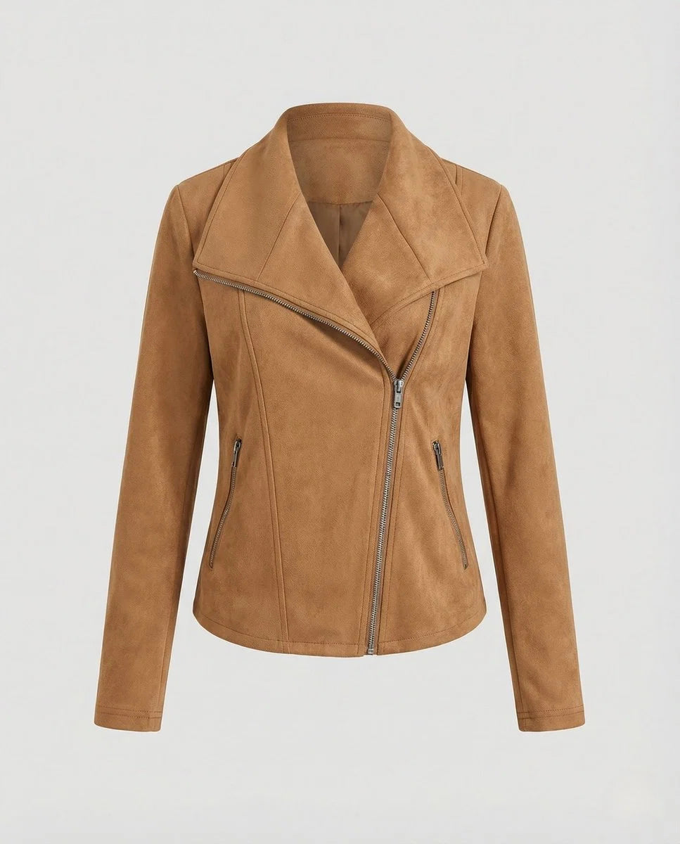 Nuana | Damen Bikerjacke Kunstleder Wildlook asymmetrischer Reißverschluss