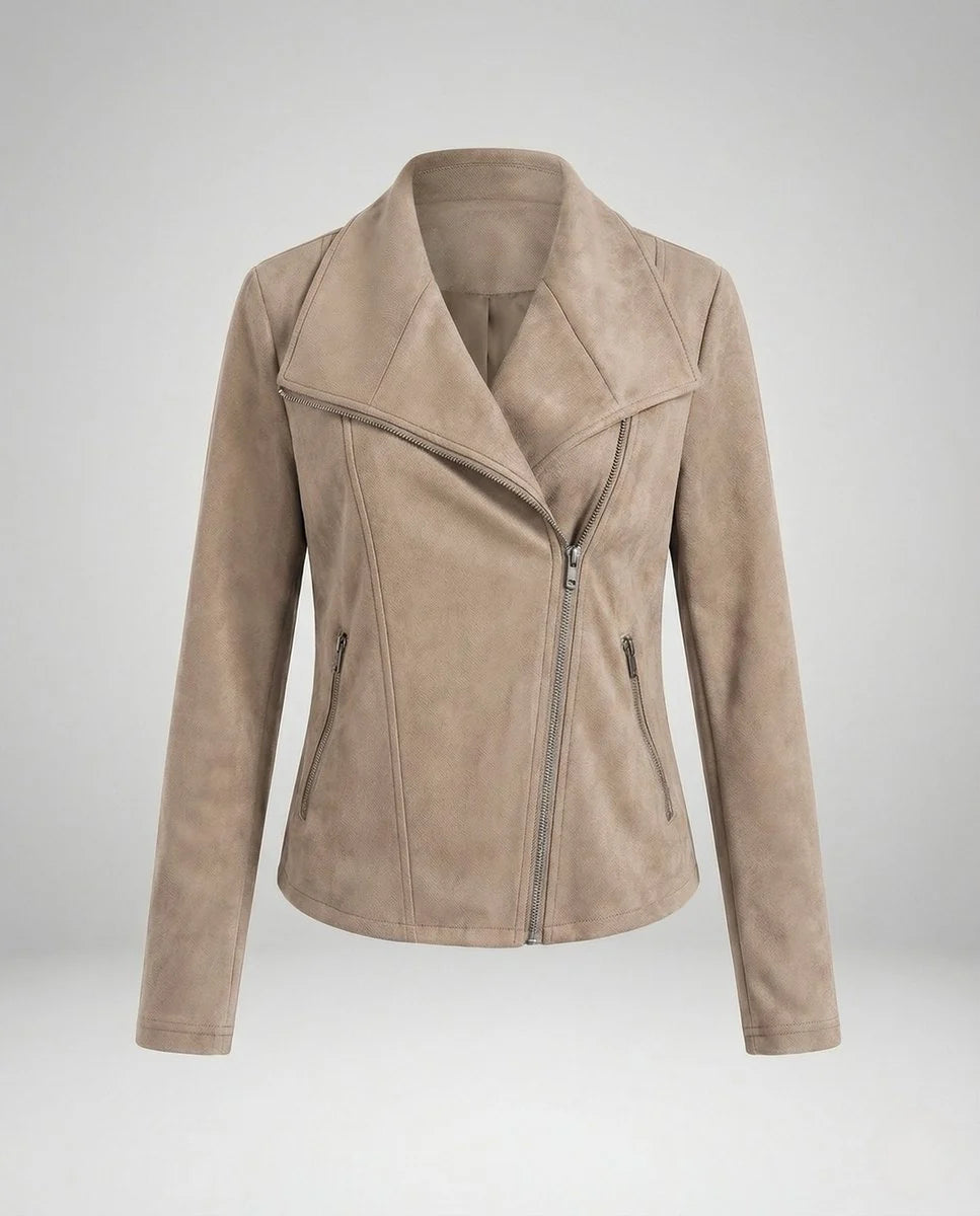 Nuana | Damen Bikerjacke Kunstleder Wildlook asymmetrischer Reißverschluss