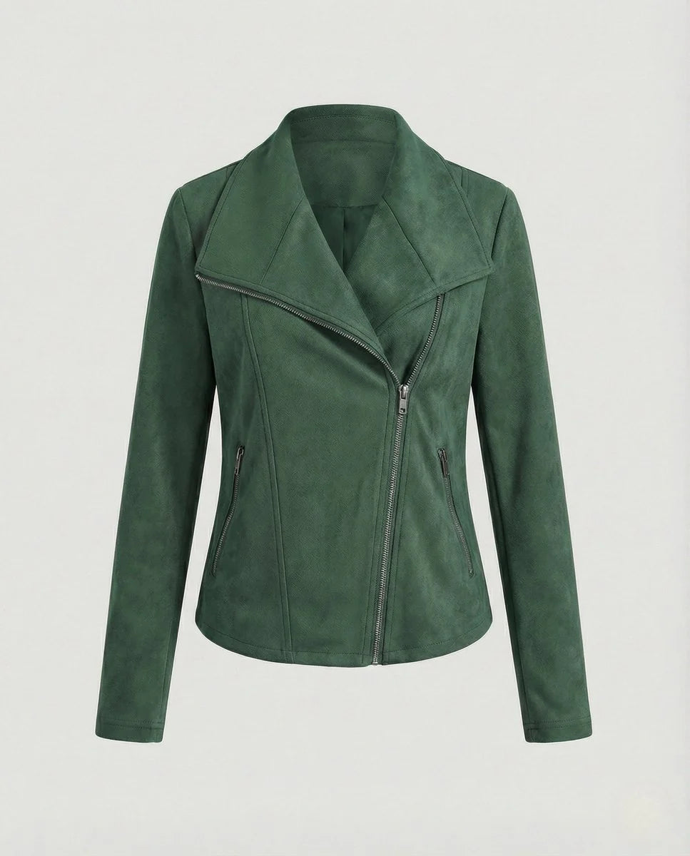 Nuana | Damen Bikerjacke Kunstleder Wildlook asymmetrischer Reißverschluss